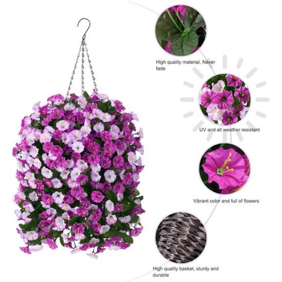 Artificial Fake Flowers Plants Hanging Baskets Outdoor Outside Spring Decor - Picture 5 of 7